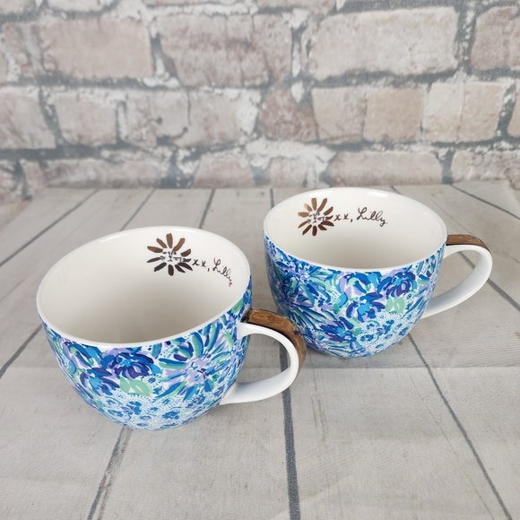 Lily Pulitzer Multicolor Watercolor Floral Ceramic Large Coffee Mugs Set of 2 - Picture 2 of 10